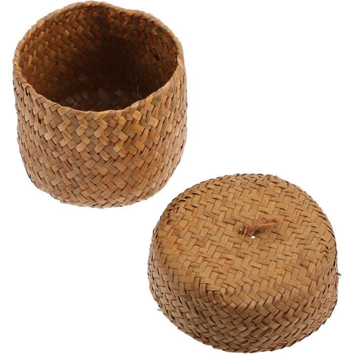 Panier à linge,Paniers de rangement en jonc de mer avec couvercles,bacs