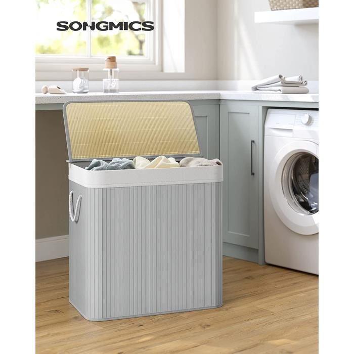 SONGMICS Panier à Linge Sale 3 Compartiments Corbeille 150L Gris LCB091G01