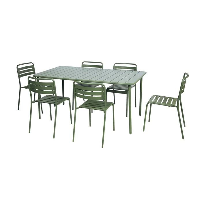 Table de jardin métal + 6 assises ver Amélia