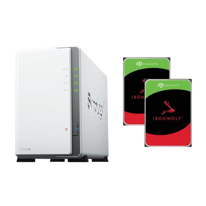 Serveur NAS Synology DS223J – 2To – 2x disque dur ST 1To IRONWOLF