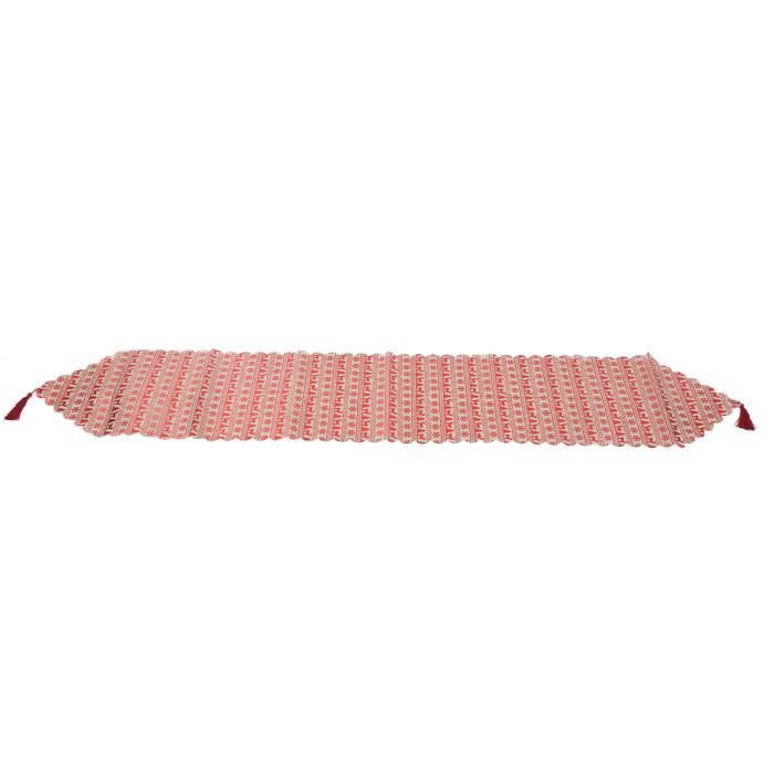 Chemin De Table Noël Lavable 180x35 Cm - Motif élan Rouge Et Blanc, Polyester/coton - Décoration Festive Intérieure/extérieure