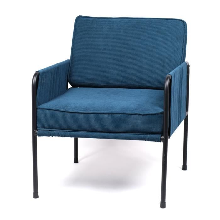 fauteuil en velours côtelé cozy bleu - today - 1 place - avec accoudoirs - contemporain - design