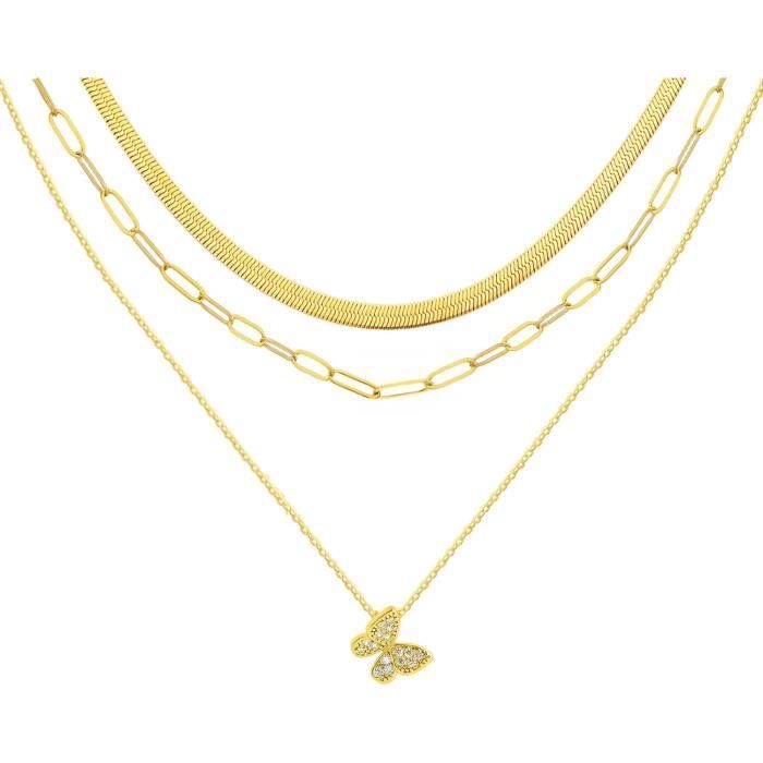 Lot De 4 Colliers Chaîne Trombone Dorés Pour Femme - Mode, Accumulation, Cuivre Et Plastique