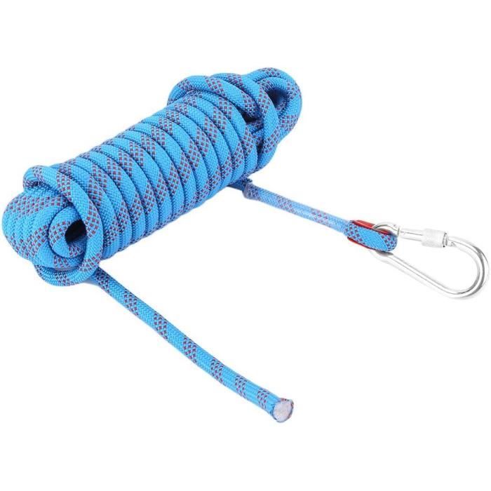 Corde D'Escalade 10m 8mm Nylon Haute Résistance 1200kg + 2 Mousquetons - Idéale Alpinisme, Sauvetage, Camping
