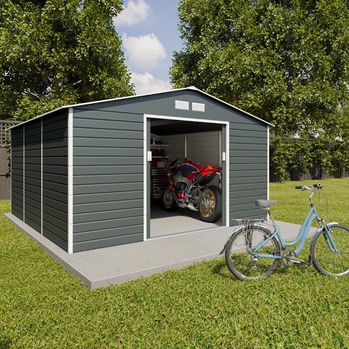 Abri de jardin métal gris 1227 m2 + kit dancrage