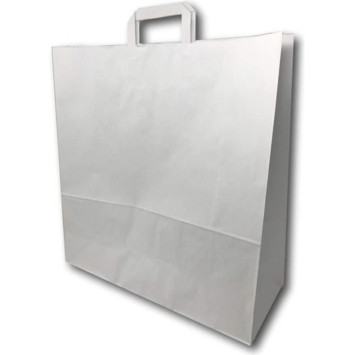 200 Grands Sacs Papier kraft blanc avec poignée 36 litres largeur 45 cm