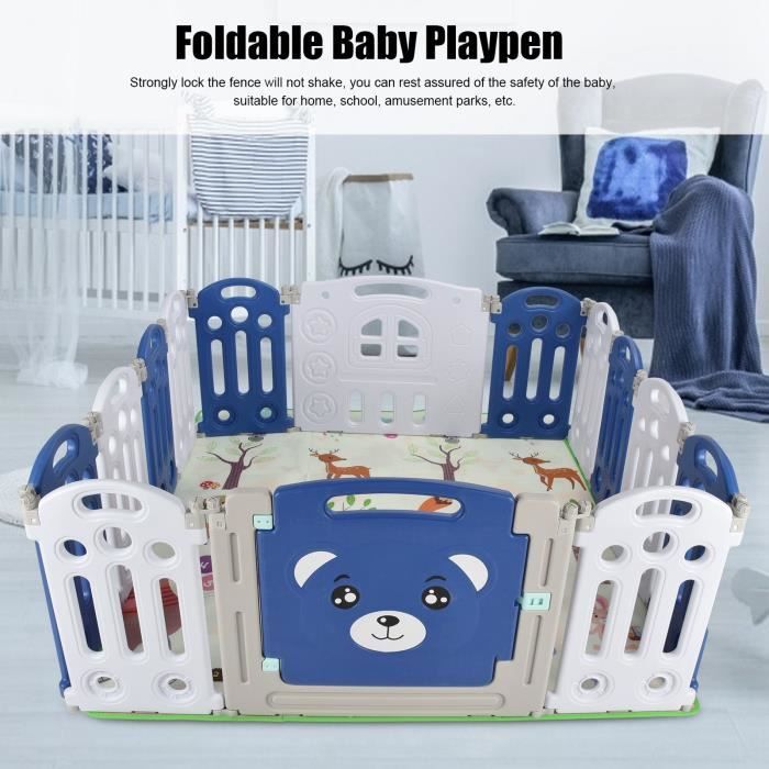 Neuf Panneaux Parc Bebe Pour Enfants Parc Bebe Pliable Cloture De Protection Bebe Enfants Blanc Et Bleu Yesmae Fr Cdiscount Puericulture Eveil Bebe