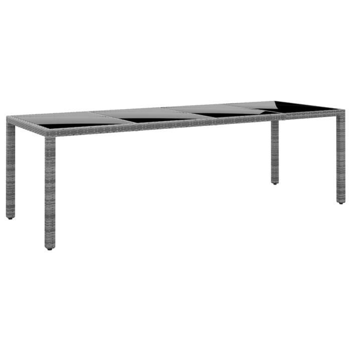 Meuble Table de jardin - 250x100x75 cm - Verre trempé et Résine tressée 47.5 KG