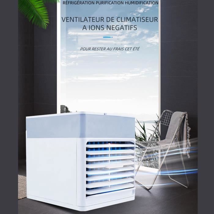 Mini climatiseur - Vvikizy - Blanc - ABS - Réservoir deau 500ml - Réglage 3 vitesses - Design veilleuse - 5V - 147 x 166 x 162cm - Vvikizy
