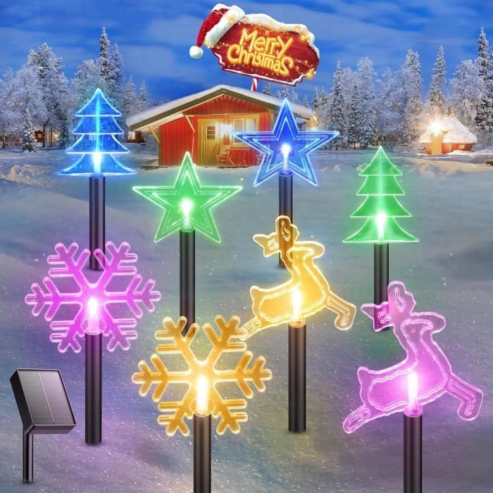 8pcs Decoration Noel Exterieur, YANSION Lampe Solaire Exterieur Jardin avec  LED multicolore et 8 Modes, 4 Formes Transparentes - Cdiscount Maison