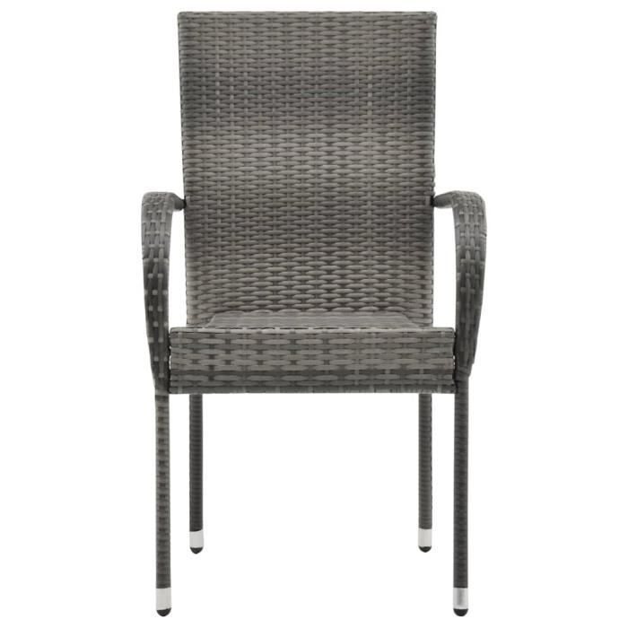 chaises de jardin empilables d'extérieur 4 pcs 55,5 x 53,5 x 95 cm gris acier enduit de poudre résine tressée-lag