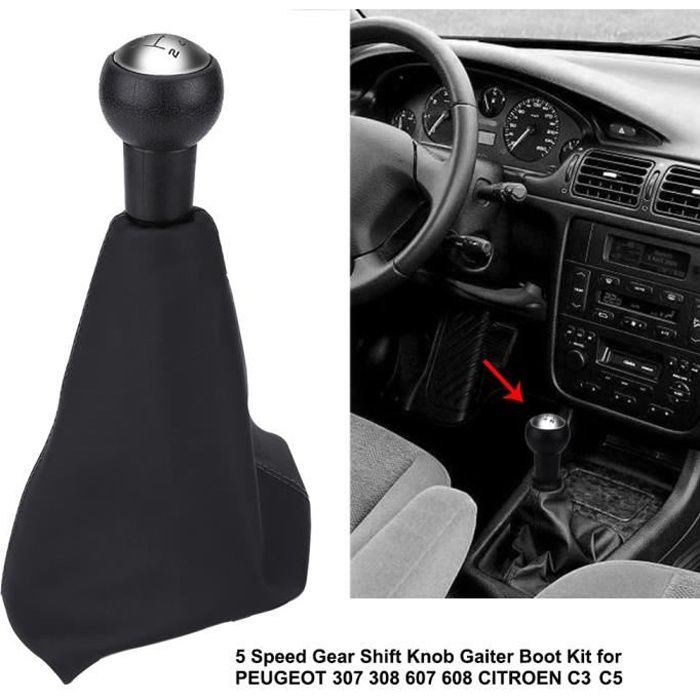 NEUFU 1PCS 5 Vitesse Levier Pommeaux Soufflet Étagère Bouton Noir Pour PEUGEOT 307 308 607 608 CITROEN C3 C5 HB015 -PAI