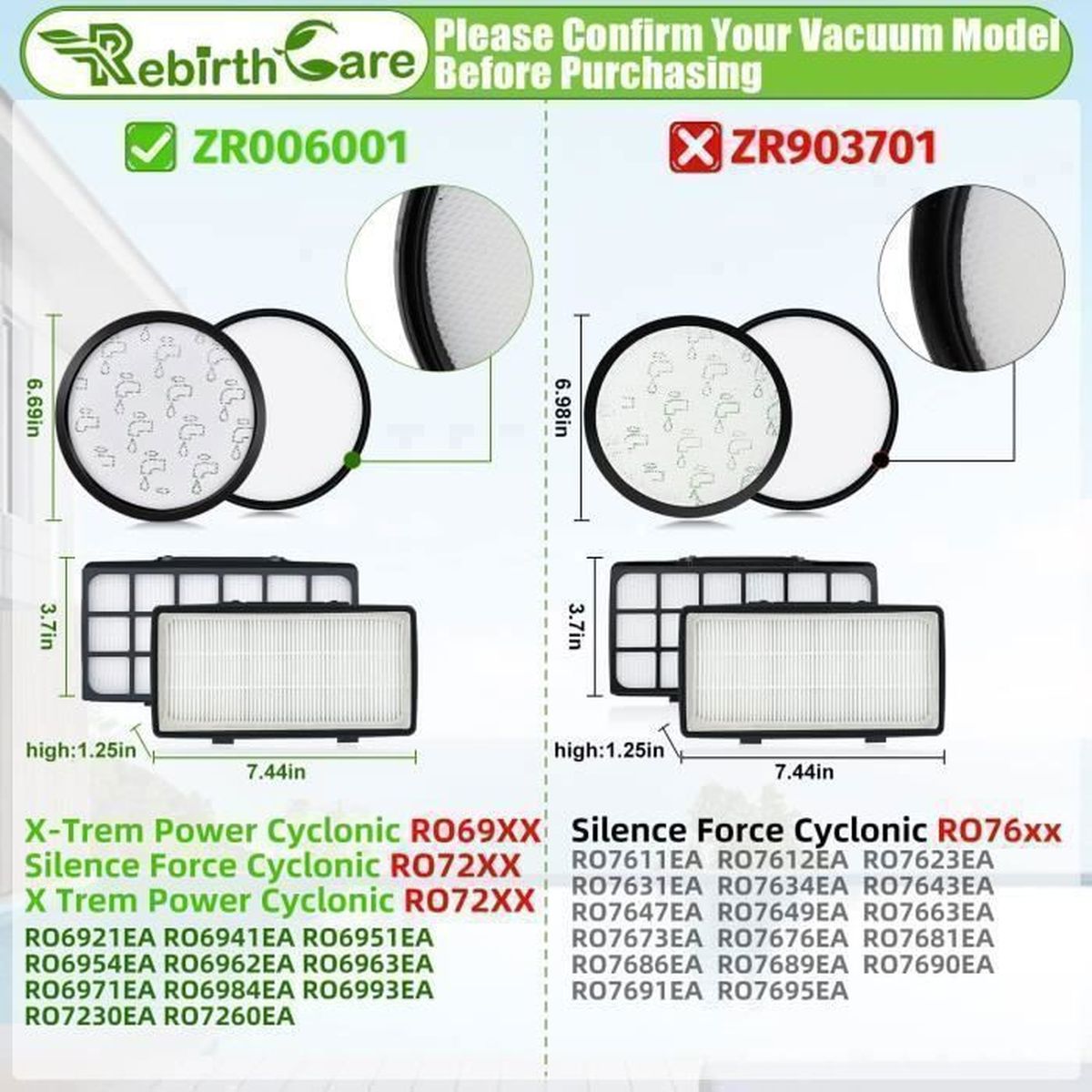 Filter Für Rowenta X-Trem Power Cyclonic RO72xx RO69xx Zr006001 Staubsauger Kompatibel Mit Ro7212ea Ro7236ea Ro7262ea Ro7260ea Mumu 88391447