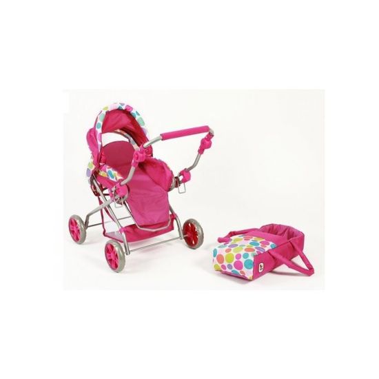 Poussette Poupée 2 En 1 Bayer Chic - Landau Et Sac Transport - Pour Poupées Jusqu'à 52cm - Bleu Marine/rose