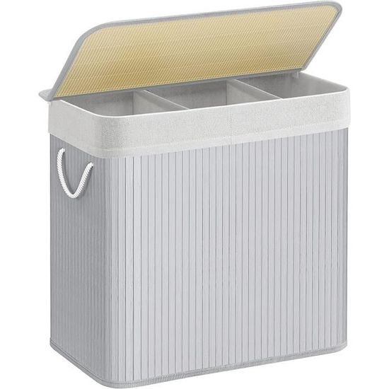 Songmics Panier À Linge Avec Couvercle En Bambou 3 Compartiments