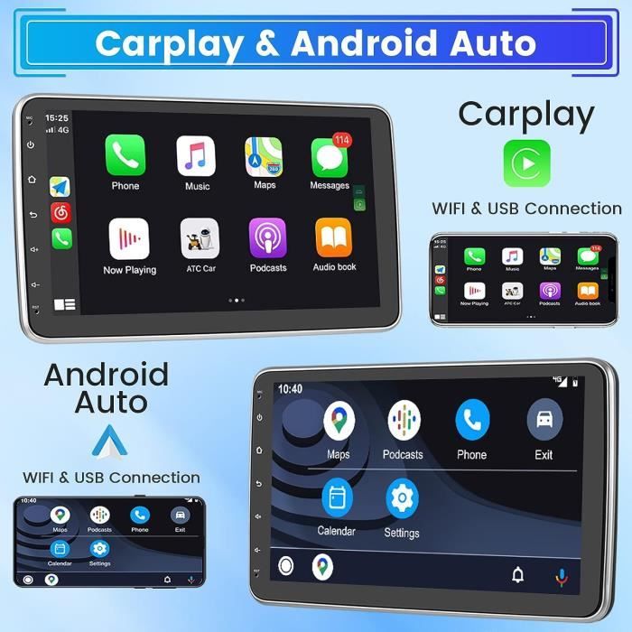 Hikity Autoradio 1 DIN Carplay sans Fil avec écran Tactile Retractable 7  Pouces, Android Auto Wireless Poste Radio Voiture Bluetooth avec Mirror  Link FM TF USB AUX Type-C + Caméra de Recul 