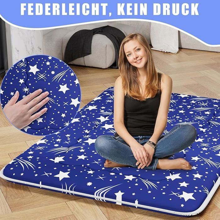 Matelas Futon Japonais Pliable 180x200 Cm - Tapis De Sol Portable Pour Camping, Salon, Chambre D'appoint - Bleu - Confort Et Respirant