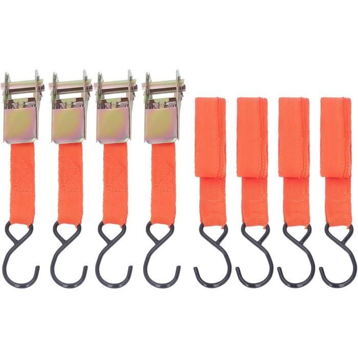 Lot de 4 Attaches à Cliquet Orange avec Crochet de Type S et Sangles de  38,1 Cm de Long et 25 Mm de Largeur