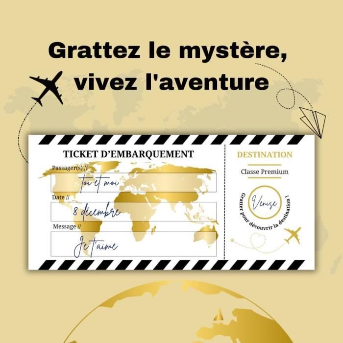 carte billet avion à gratter numérique voyage surprise destination