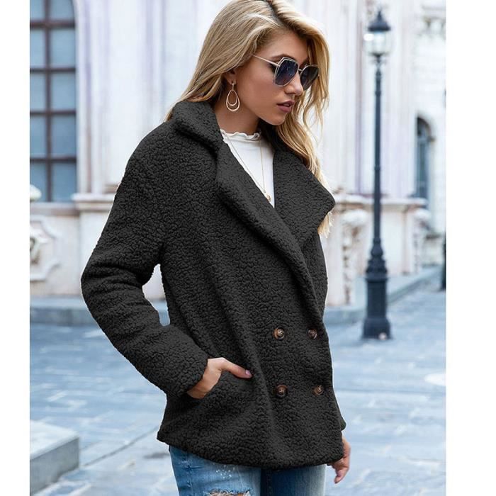 Manteau En Fausse Fourrure Polaire Sweats Cardigan Femme Automne Hiver Manteau Femmes Pardessus En Peluche Veste Mujer Chaqueta Noir Cdiscount Pret a Porter
