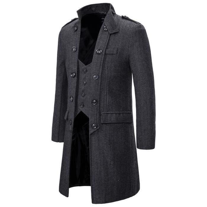 Manteau Homme Laine Mi-Long Hiver Chaud Trench Slim Fit – Parka Élégante Business, Coupe-Vent, Doublure Épaisse, Style Classique