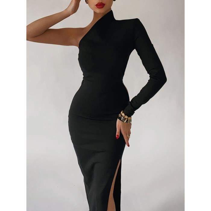 Acheter Une épaule évider haute fente robe Sexy élégante robe d'été femmes  fête Club robes femme noir robe moulante 19497