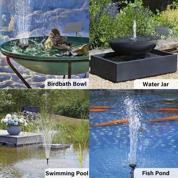 Nouvelle fontaine solaire, 1.5w Bird Bath Fountain Décoration de jardin,  décoration de jardin Fontaine solaire, pour mini étang extérieur