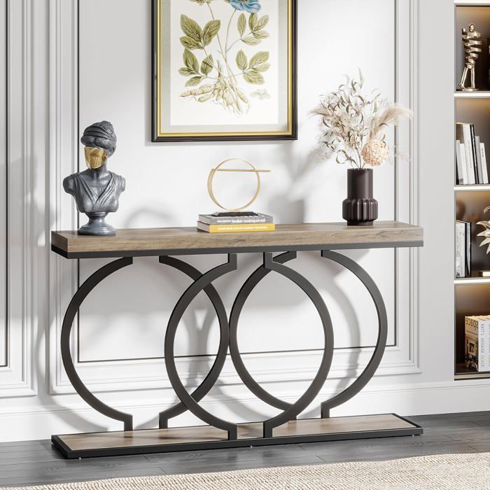 Table D'entrée Fermière 140 Cm Avec étagère - Console Rustique Pour Couloir Ou Derrière Canapé, En MDF