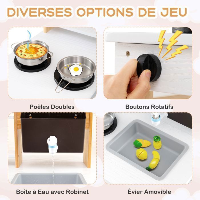 COSTWAY Cuisine Enfant avec Distributeur d'Eau & Machine à Laver