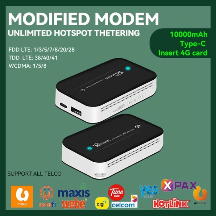 2400mAh-Mini routeur Wi-Fi sans fil 4G LTE, modem portable, point d ...