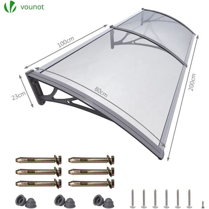 Auvent De Porte THINFAR - Protection Pluie/Neige/UV - Polycarbonate - Aluminium - Taille 60x100cm