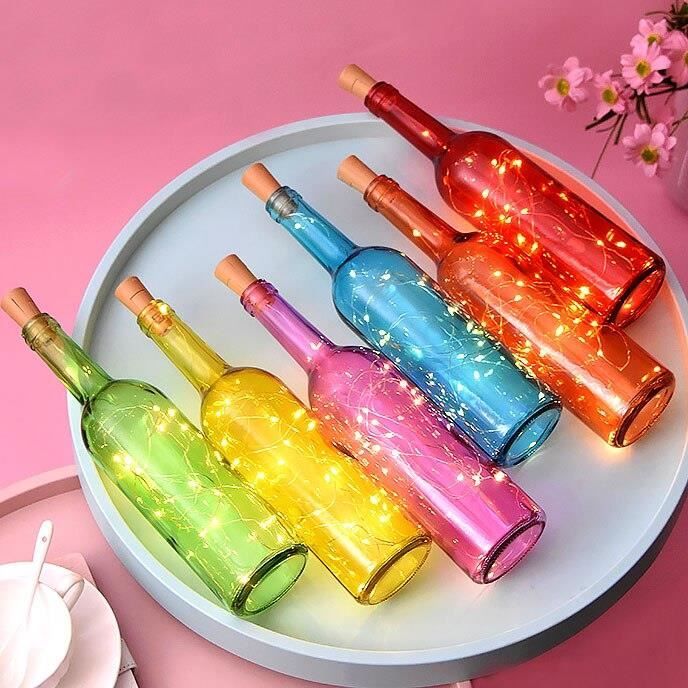10Pcs bouteilles de vin lumières avec guirlande led liège lumière pour la  décoration de mariage de noël