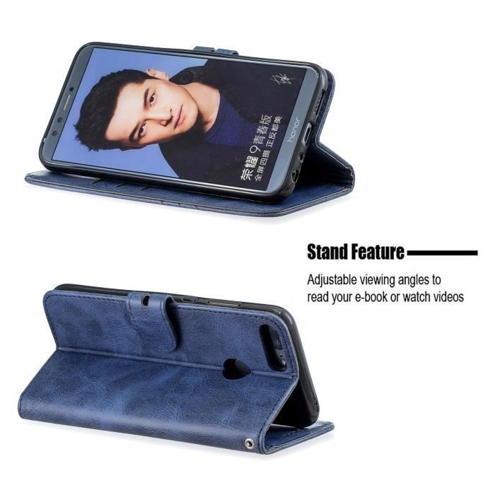 Haute Qualite Housse Honor 9 Lite 5.65 Housse Telephone Protection PU Cuir Antichoc Pochette Etui Honor 9 Lite Bleu