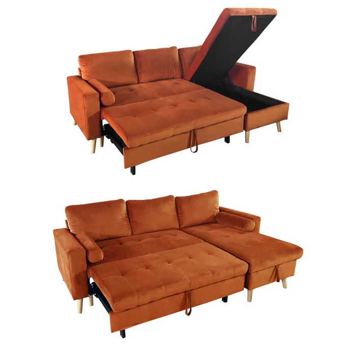 Canapé d'angle convertible james 3 places en velours terracotta Canapé d'angle convertible james 3 places en velours terracotta