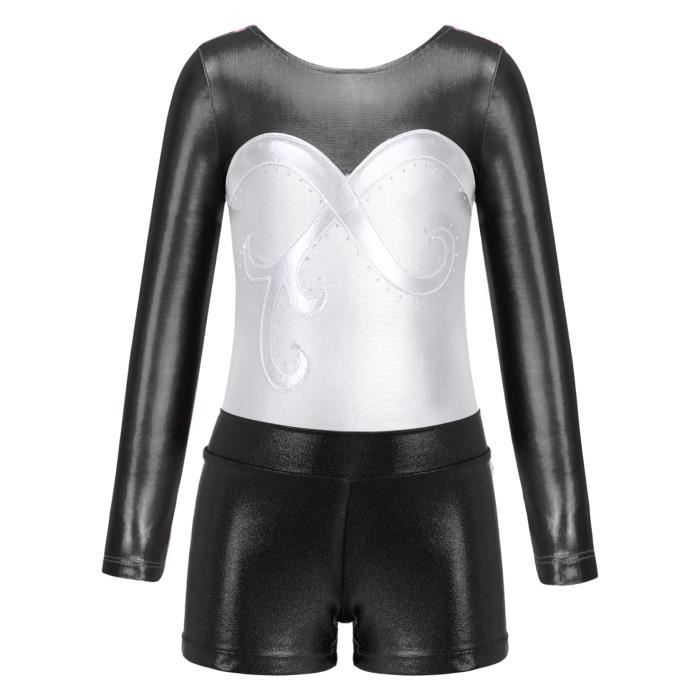 iixpin Enfant Fille Justaucorps Gymnastique Strass Manches Longues Leotard  Gym Patinage Tenue 5-16 Ans