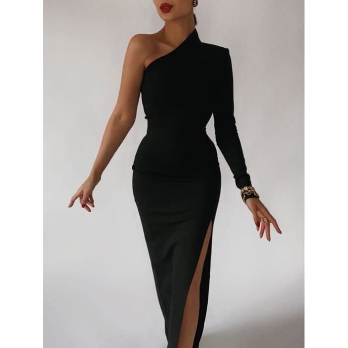 Acheter Une épaule évider haute fente robe Sexy élégante robe d'été femmes  fête Club robes femme noir robe moulante 19497