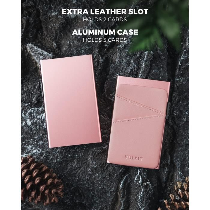 Porte-Cartes Métallique VULKIT - Slim RFID Anti-Piratage Pour 5-9 Cartes (Cuir Et Aluminium)