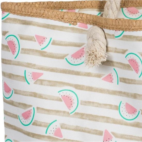 Sac /à Main Couleur:Noir-Blanc styleBREAKER Sac de Plage XXL avec imprim/é /à Rayures et Flamants Roses et Fermeture /à glissi/ère Femme 02012252 Cabas