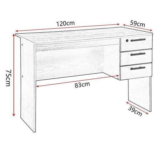 WOLTU Table de bureau. Table d’ordinateur en bois. Table de travail avec 3  tiroirs et verrou.120x59x75 cm. Noir