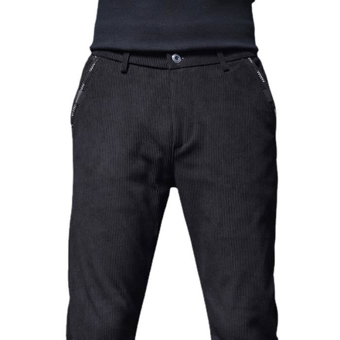 Pantalon Homme En Velours Côtelé Doublé Polaire - Taille Haute, Coupe Droite - Style Urbain - 11