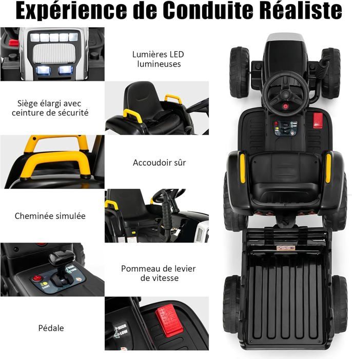 DREAMADE Tracteur Électrique Véhicule Électrique pour Enfants 12V avec
