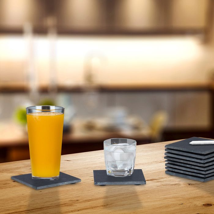 Relaxdays Lot De 12 Sous-Verres Carrés En Ardoise 10x10 Cm - Dessous De Verre Pour Boissons, Raclette Et Bougies, Anthracite