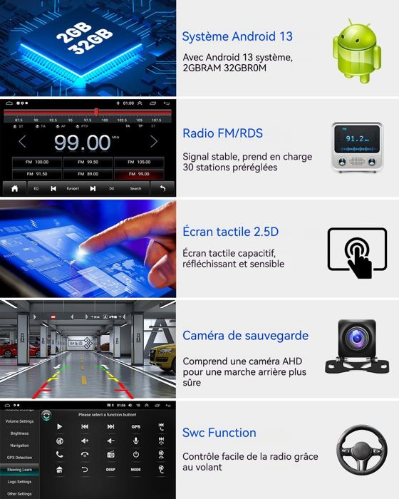 Autoradio Android 13 Pour VW, Seat, Skoda - Écran Tactile 8 Pouces, 2Go+64Go, CarPlay/Android Auto Sans Fil, GPS, Caméra Recul - Compatible Nombreux Modèles