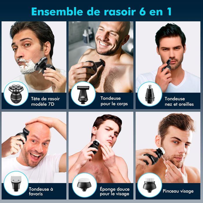 Tondeuse Rasoir Électrique Homme - Tête Magnétique 7D - Pour Crâne Rasé