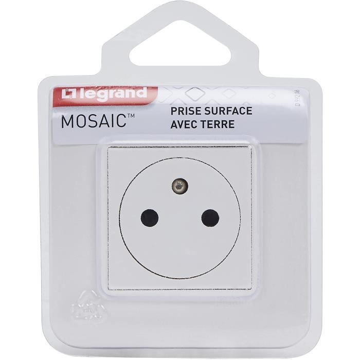Legrand Prise Murale 2P+T Mosaic Surface - Lot De 6, Blanc, Fabriqué En France