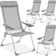 TECTAKE Lot de 4 chaises de jardin en aluminium avec nuque rembourrée-0