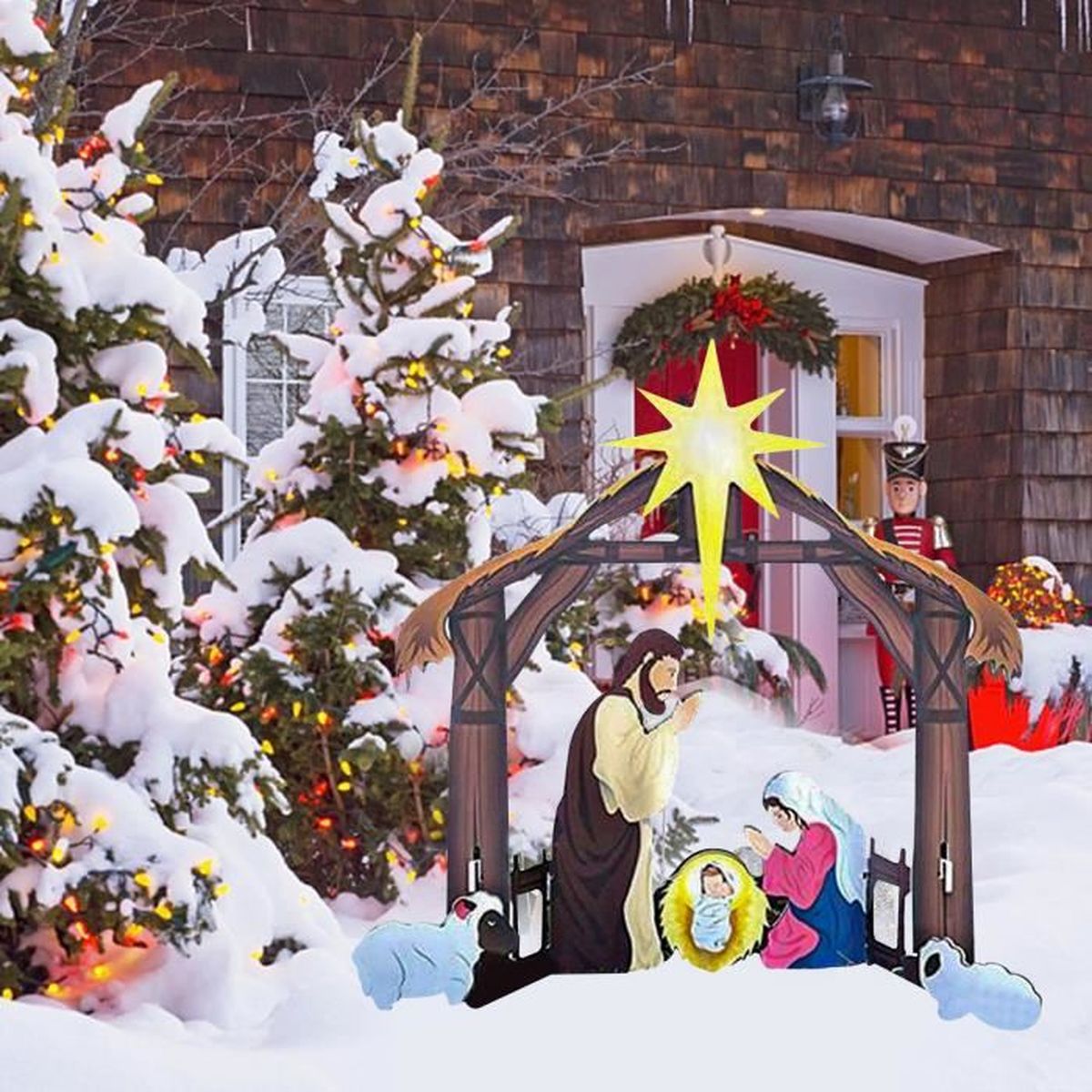Crèche de Noël PIMPIMSKY，Crèche d'extérieur，Décorations de Noël panneau 