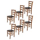 T M C S Tommychairs - Set 6 chaises cuisine VENICE, structure en bois de hêtre peindré en noyer clair et assise en cuir artificiel moka