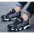 ECELEN Baskets Garçons Noir - FASHION - Sport Enfants - Cuir - Lacets - Plat