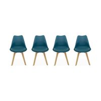 Lot de 4 chaises scandinaves. pieds bois de hêtre. chaises 1 place. bleu canard